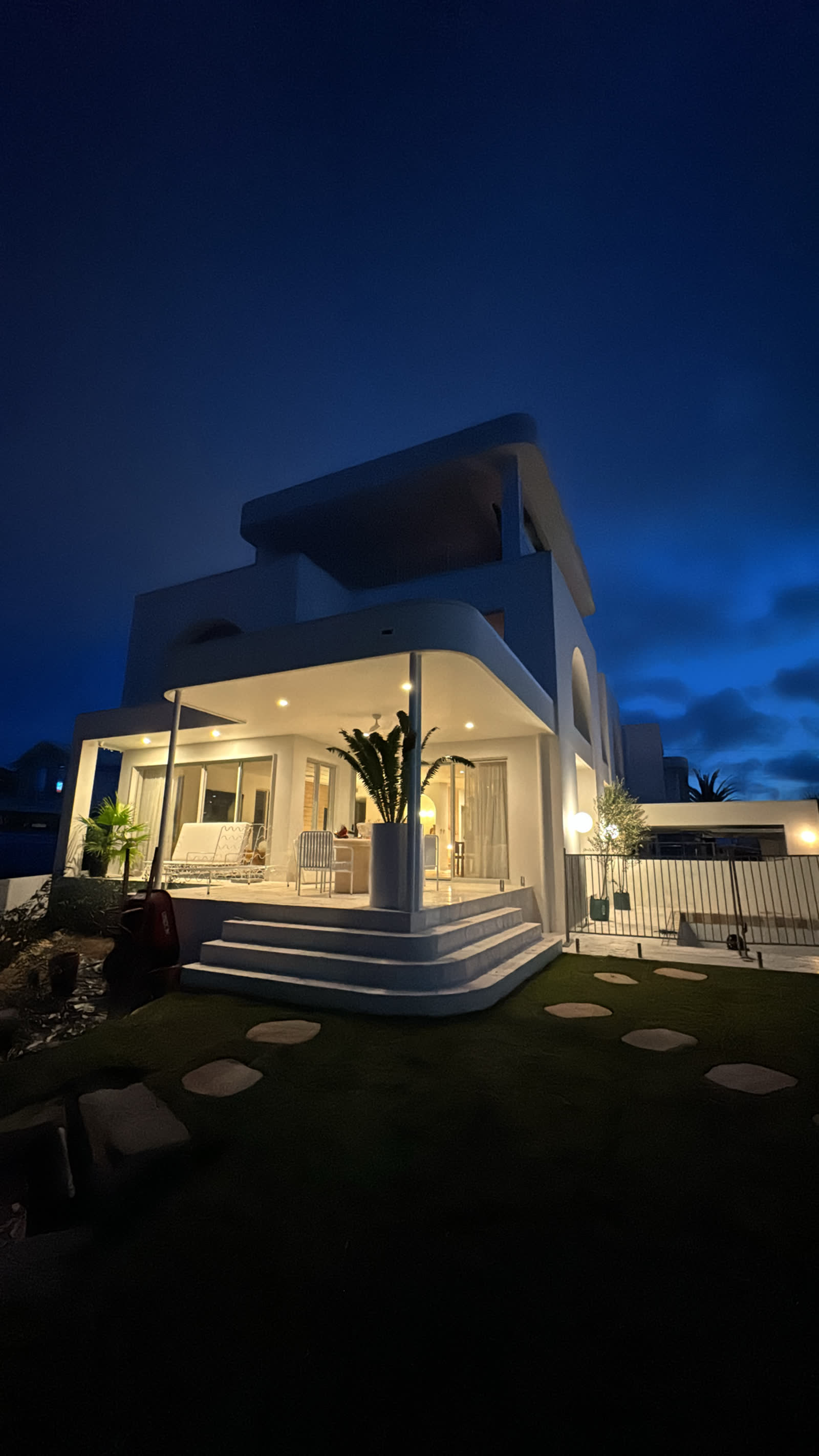 Finished build glowing at dusk