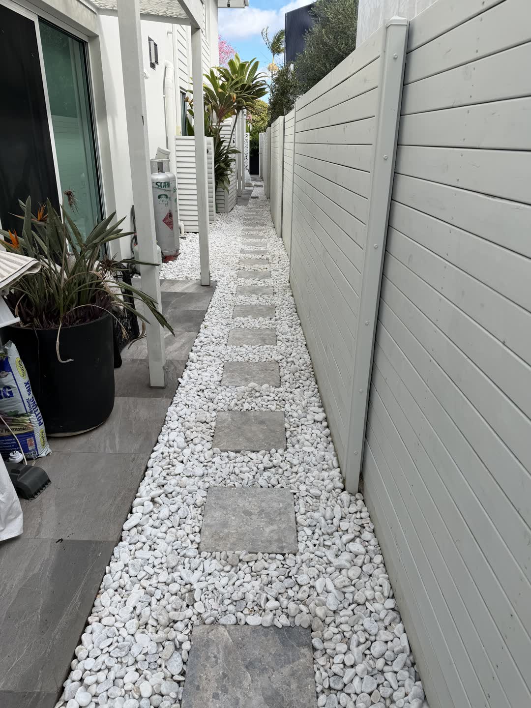Steppers and pebble pathway